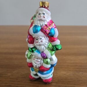 Unique Treasures Blown Glass Stacked Santa Ornament